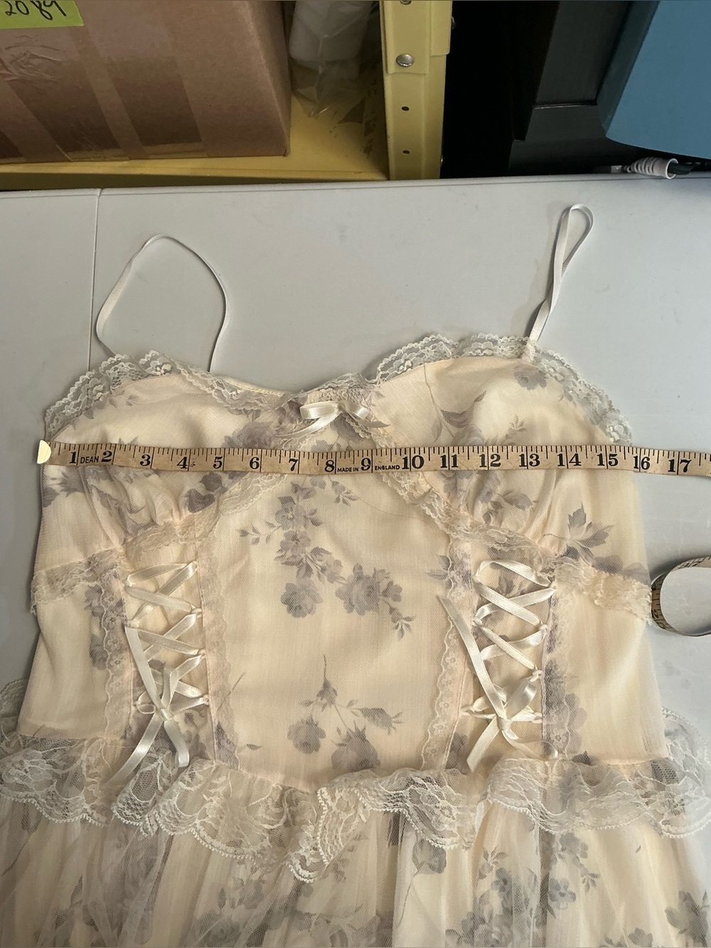 2167 - Yike Fashion Vintage Style Floral Mesh Tulle Cami Dress Lace Corset Midi - Picture 7 of 9